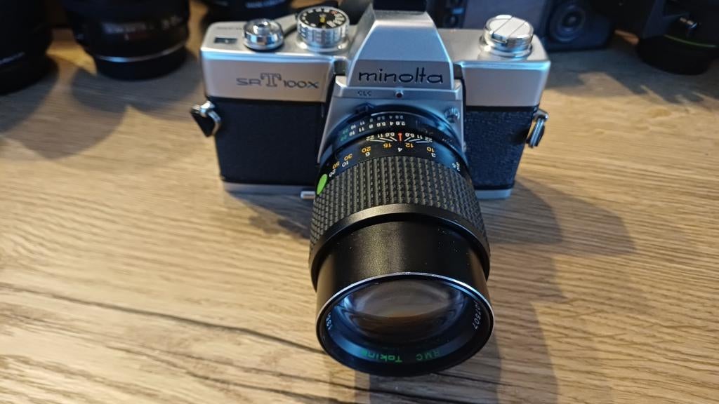 Minolta srT100X met Tokina 135mm 2.8, Audio, Tv en Foto, Fotocamera's Analoog, Ophalen of Verzenden, Zo goed als nieuw, Spiegelreflex