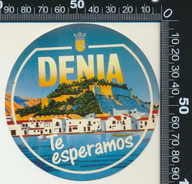 Sticker: Denia - Te esperamos, Verzamelen, Stickers, Zo goed als nieuw, Bedrijf of Vereniging, Verzenden