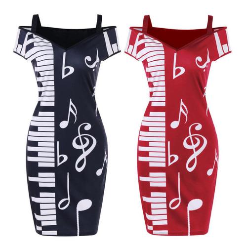 Piano muzieknoten jurkje jurk rood zwart dames vrouwen, Kleding | Dames, Jurken, Nieuw, Knielengte, Verzenden