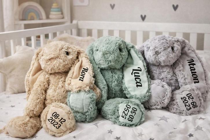 Gepersonaliseerde Knuffel met Naam & Geboortedatum, Kinderen en Baby's, Speelgoed | Knuffels en Pluche, Nieuw, Konijn, Ophalen of Verzenden