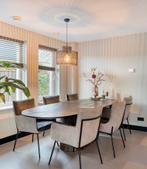 Eettafel ovaal japandi stijl donkerbruin + stoelen, Ophalen, 200 cm of meer, 50 tot 100 cm, Zo goed als nieuw