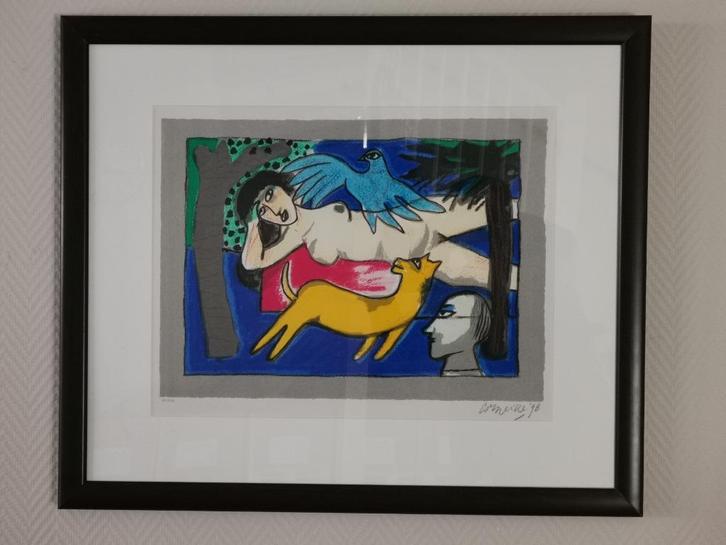 Corneille zeefdruk "Dialogue entre femme et oiseau", Antiek en Kunst, Kunst | Litho's en Zeefdrukken, Ophalen