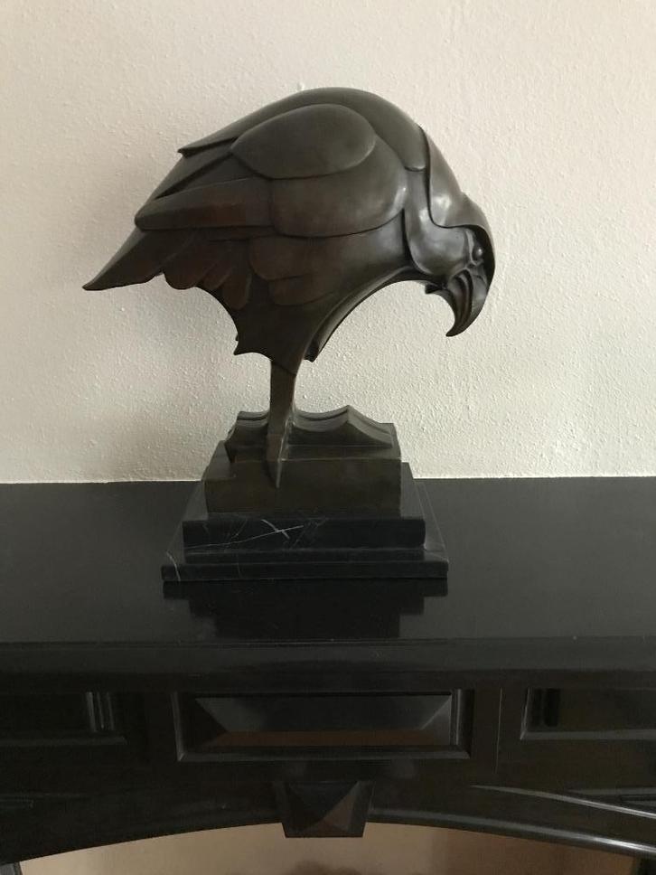 Art Deco Altdorp bronzen havik op marmeren sokkel., Antiek en Kunst, Kunst | Beelden en Houtsnijwerken, Ophalen