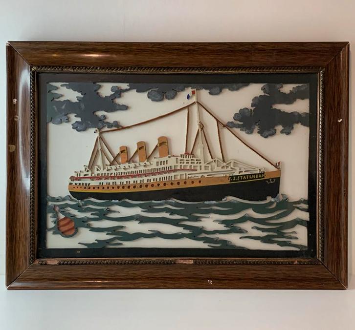 Vintage gefiguurzaagde afbeelding van S.S. Statendam, Antiek en Kunst, Curiosa en Brocante, Ophalen of Verzenden