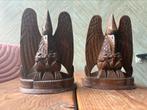 Handgesneden houtsnijwerk boekensteunen, Antiek en Kunst, Ophalen of Verzenden