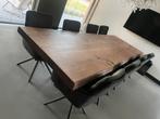 Boomstamtafel massief eiken 300x100 met 8 stoelen, Zo goed als nieuw, Ophalen