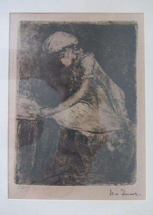 Ets - Lezend meisje / Willem de zwart, Antiek en Kunst, Kunst | Etsen en Gravures, Ophalen