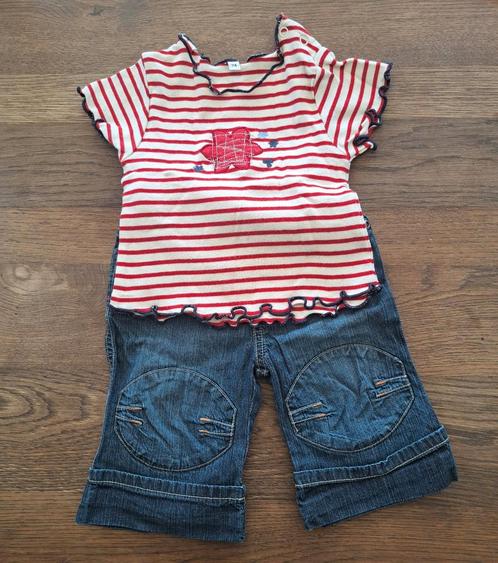 Stoer setje maat 68; gestreepte shirtje met jeans broekje, Kinderen en Baby's, Babykleding | Maat 68, Zo goed als nieuw, Meisje