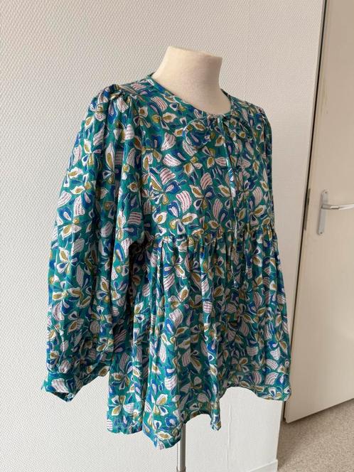 Turkoois blockprint blouse, Kleding | Dames, Blouses en Tunieken, Nieuw, Maat 38/40 (M), Blauw, Ophalen of Verzenden
