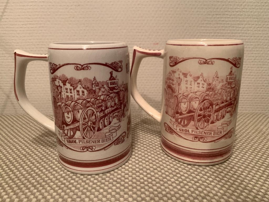 2 vintage Skol bierpullen brouwerijen Delftsche Huys bierpul, Ophalen of Verzenden, Gebruikt, Pul(len), Overige merken