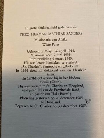 Witte pater Afrika Sanders 1914 Meijel Hoogland Santpoort beschikbaar voor biedingen