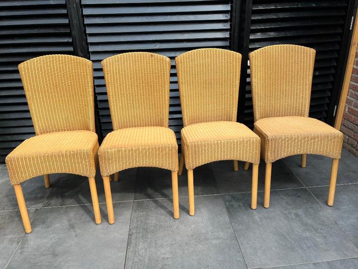 4 "loom" eetkamer stoelen, Huis en Inrichting, Stoelen, Gebruikt, Vier, Hout, Riet of Rotan, Bruin, Ophalen