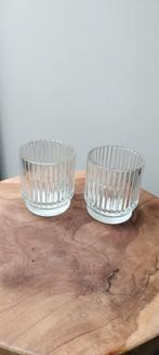 Set van 2 Glazen waxinelichtjes., Ophalen, Overige materialen, Wit, Zo goed als nieuw