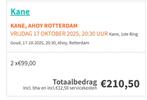 2 Tickets Concert Kane in Ahoy, Twee personen, Overige soorten