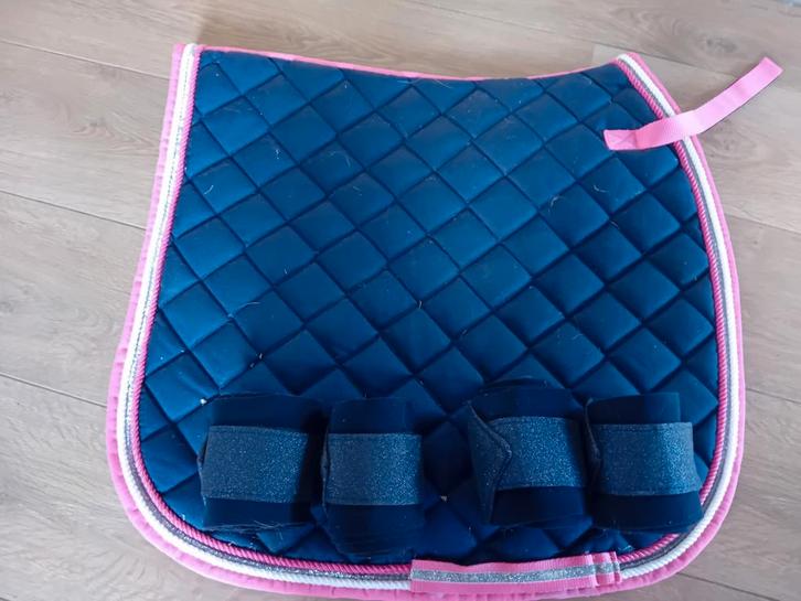 Donker blauw setje, Dieren en Toebehoren, Paarden en Pony's | Dekens en Dekjes, Zo goed als nieuw, Dekje, Ophalen of Verzenden