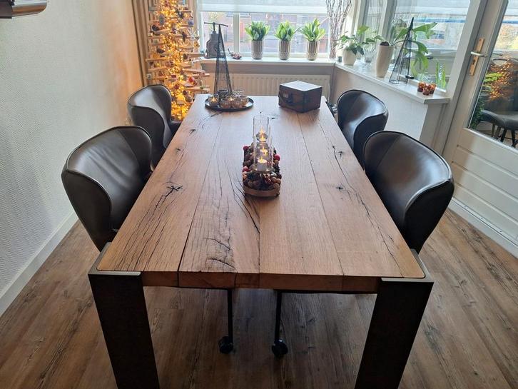 Goossens, 4 x eetkamerstoel leder, Huis en Inrichting, Stoelen, Zo goed als nieuw, Vier, Leer, Overige kleuren, Ophalen