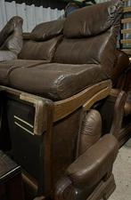 2 eiken leder fauteuils met bank, Huis en Inrichting, Ophalen, Gebruikt
