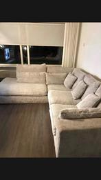 Hoekbank beige ribbel stof van Kruit & Kramer, 250 tot 300 cm, Gebruikt, 125 tot 150 cm, Hoekbank