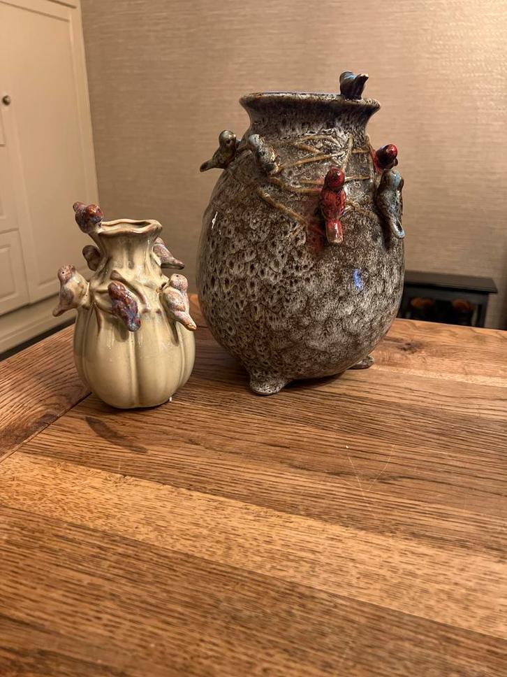 Daan Kromhout Vazen met Vogels - Set van 2, Huis en Inrichting, Woonaccessoires | Vazen, Gebruikt, Overige kleuren, Minder dan 50 cm