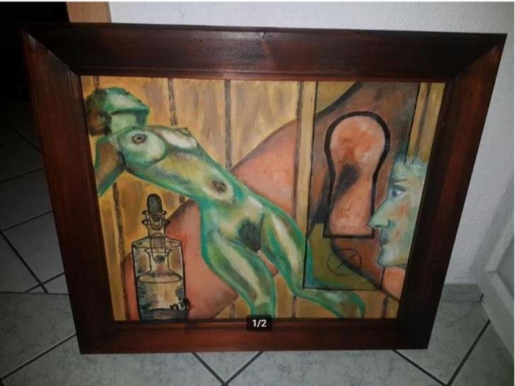 vintage antiek macaber schilderij Voyeurisme 1939, Antiek en Kunst, Kunst | Schilderijen | Klassiek, Ophalen