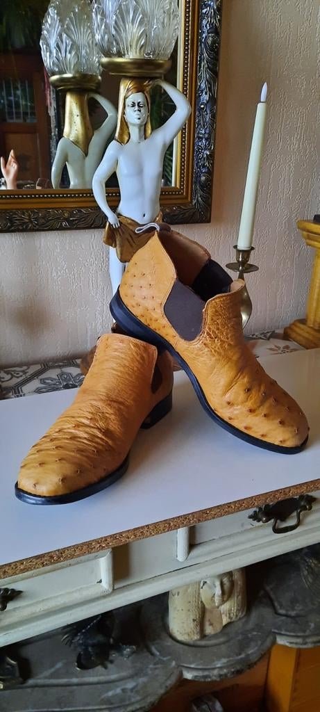 Prachtige  design schoenen Derby design,struisvogel leer., Ophalen of Verzenden, Bruin