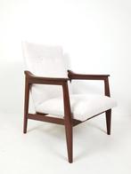 Vintage teakhouten fauteuil crème beige stof nieuw, Huis en Inrichting, Fauteuils, Stof, Ophalen of Verzenden, Zo goed als nieuw