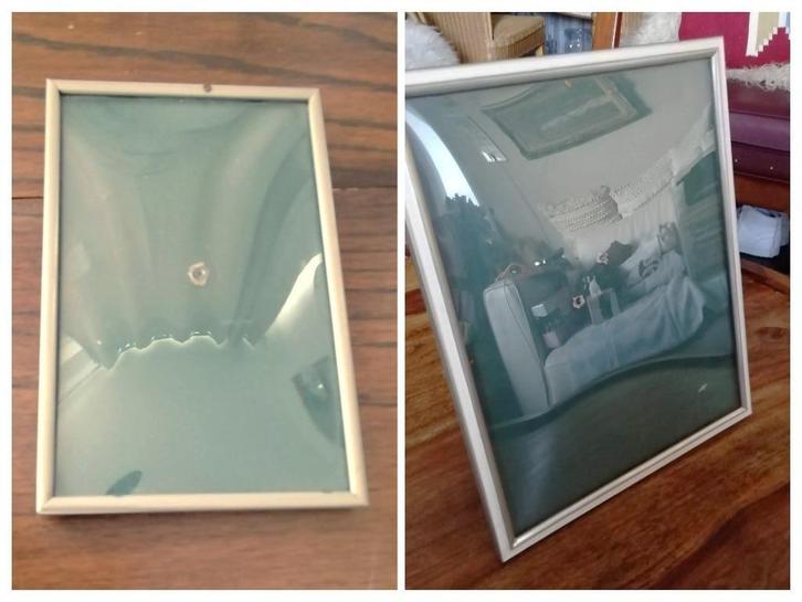 Twee vintage fotolijstjes met bol glas metaal zilverkleurig, Antiek en Kunst, Curiosa en Brocante, Ophalen of Verzenden