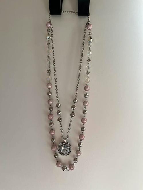 Rosé Glans – Dubbele Ketting, Sieraden, Tassen en Uiterlijk, Kettingen, Zo goed als nieuw, Overige materialen, Zilver, Ophalen of Verzenden