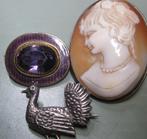 Bijzonder antiek broches 3 stuk circa 1920, Sieraden, Tassen en Uiterlijk, Antieke sieraden, Ophalen, Zilver, Broche, Met edelsteen
