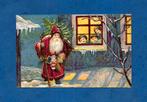 Oude kerstkaart M452 - Santa met kinderen achter raam, Verzamelen, Ophalen of Verzenden, Voor 1920, Gelopen, Kinderen