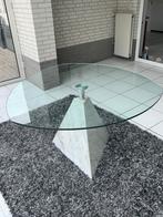 Ronde glazen tafel met marmeren voet, Ophalen, Modern design, Gebruikt, 100 tot 150 cm