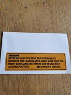 Warning sticker dummy VW Kever 1303 cabriolet., Ophalen of Verzenden