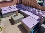 Loungeset met tafel met glas wicker, Tuin en Terras, Tuinsets en Loungesets, Ophalen, Zo goed als nieuw, Wicker, Bank
