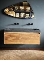 Luxe badmeubelset massief eiken en natuursteen, Ophalen, 100 tot 150 cm, Nieuw, Minder dan 100 cm