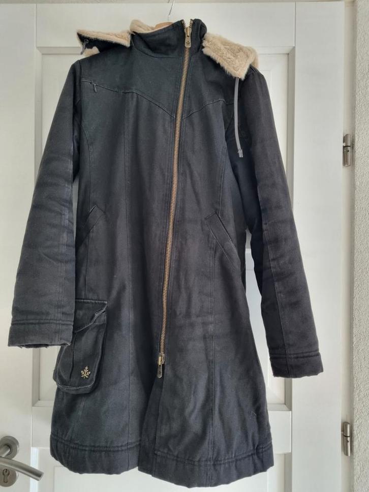 Hemp Hoodlamb zwarte, lange winterjas maat S vegan, Kleding | Dames, Jassen | Winter, Zo goed als nieuw, Maat 36 (S), Zwart, Ophalen of Verzenden