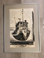 Schilderij boot haven gesigneerd Jac. de Beer, Ophalen of Verzenden