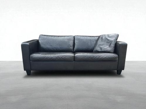 Maschalke leren bank – zwart, Huis en Inrichting, Banken | Bankstellen, Zo goed als nieuw, Rechte bank, Driepersoons, 200 tot 250 cm