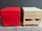 2 IKEA poefjes met rode hoes - 40x40, Ophalen, Minder dan 50 cm, Gebruikt, Vierkant