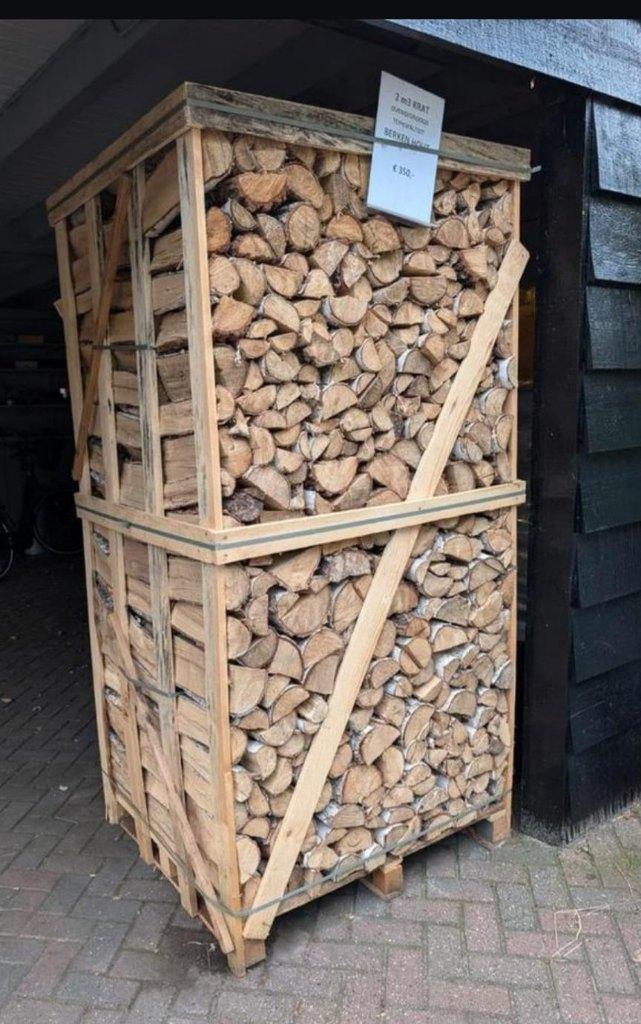 Topkwaliteit Berk grote krat 2kuub !!, Tuin en Terras, Haardhout, Berkenhout, 6 m³ of meer, Ophalen