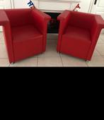 2X rood leder fauteuils, Ophalen, Zo goed als nieuw, 75 tot 100 cm
