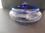 Glazen koek/koekjesschaal met blauw deksel, Ophalen of Verzenden