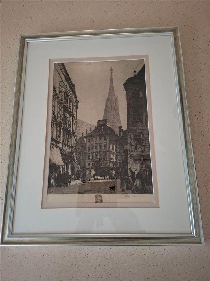 Luigi Kasimir [1881-1962], gesigneerde ets, stadsgezicht, Antiek en Kunst, Kunst | Etsen en Gravures, Ophalen