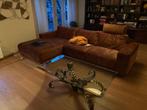 Luxe L-vormige Hoekbank – Cognac/Bruin Suède Look – Elektris, Ophalen, 250 tot 300 cm, Gebruikt, Hoekbank