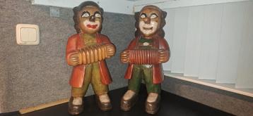Houten Clowns met Accordeon - 45cm beschikbaar voor biedingen