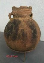 Grote 43cm mooie oude kruik metalen standaard uniek ambacht, Gebruikt, Overige kleuren, Aardewerk of Porselein, Ophalen of Verzenden