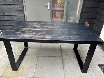 Stoere industriële teak houten eettafel stalen poten 90x160 beschikbaar voor biedingen