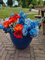 Blauwe pot glans + kunstbloemen, Ophalen, Zo goed als nieuw