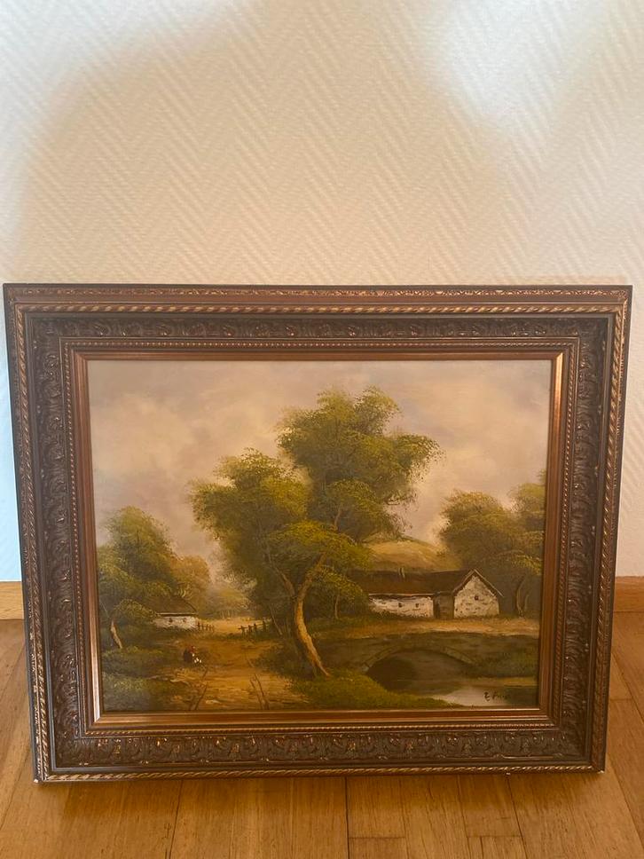 Romantisch Landschap van E. Fischer, Antiek en Kunst, Kunst | Schilderijen | Klassiek, Ophalen of Verzenden