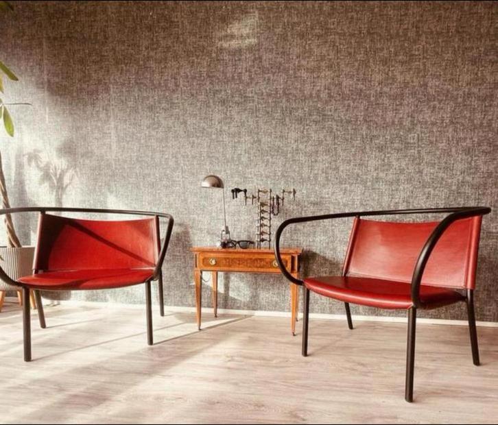2x Danish design Afteroom lounge chair, cognac leather, MENU, Huis en Inrichting, Fauteuils, Leer, Metaal, 75 tot 100 cm, Ophalen