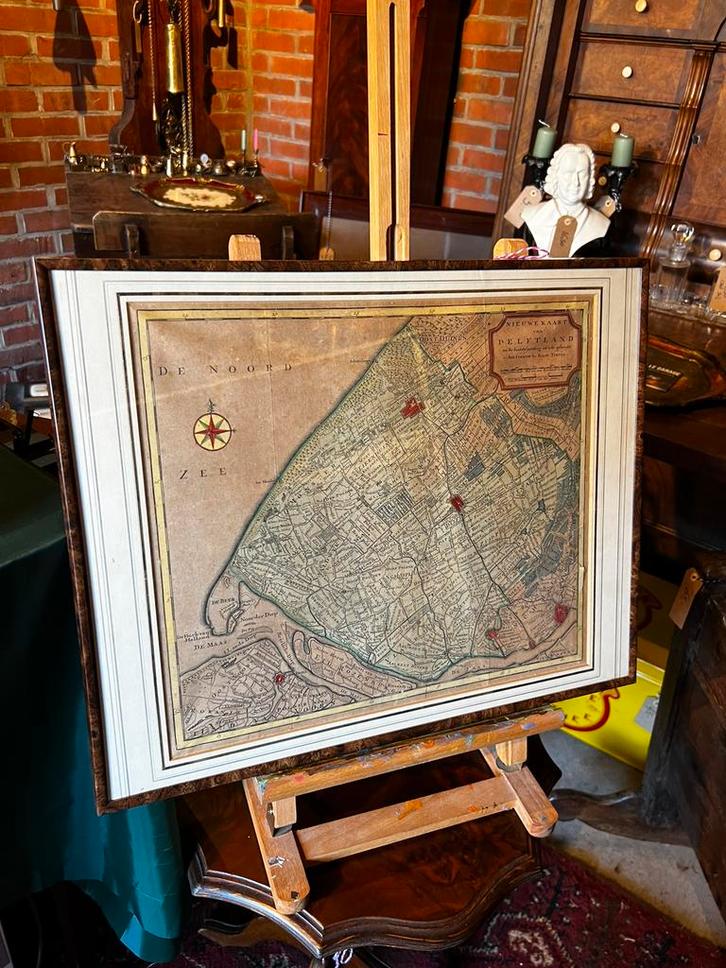 Antieke kaart “Delftland” gemaakt door Triton, Antiek en Kunst, Kunst | Etsen en Gravures, Ophalen of Verzenden